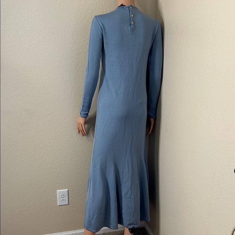 Gucci Steel Blue Italian Knit ZAMASPORT midi dress Laine wool SZ M small flaw - Picture 3 of 11